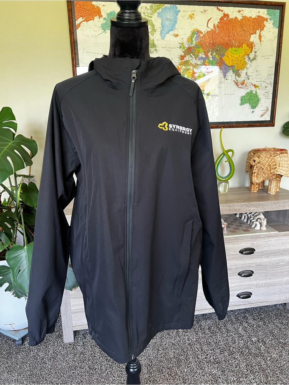 Port Authority Black Hooded Raincoat with Yellow Logo Patch